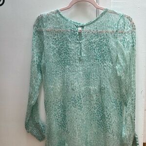 Poupette St Barth Tunic Mini Dress sz 1 Small Turquoise Green Silk Cover Up